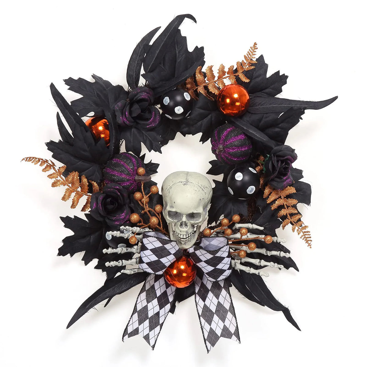 HiMISS Gothic Halloween Skeleton Wreath With Skull Hands