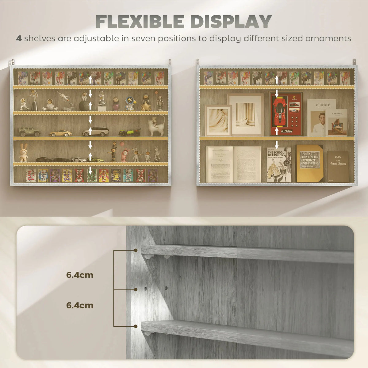 HOMCOM Five Tier Wall Mounted Glass Display Cabinet