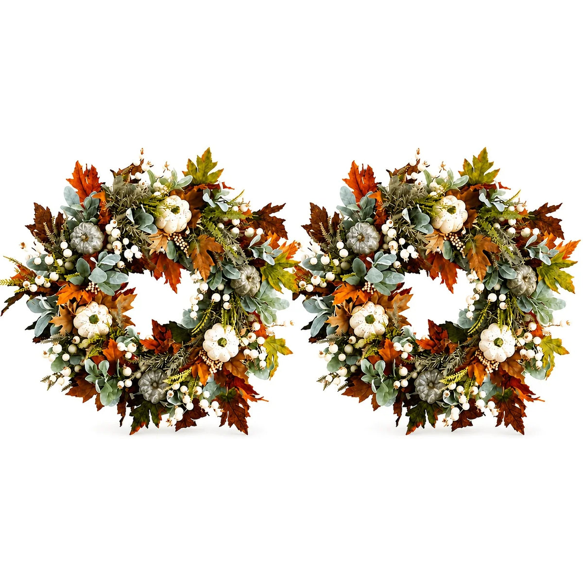 Artificial Peony And Pumpkin Farmhouse Autumn Wreath With Berries
