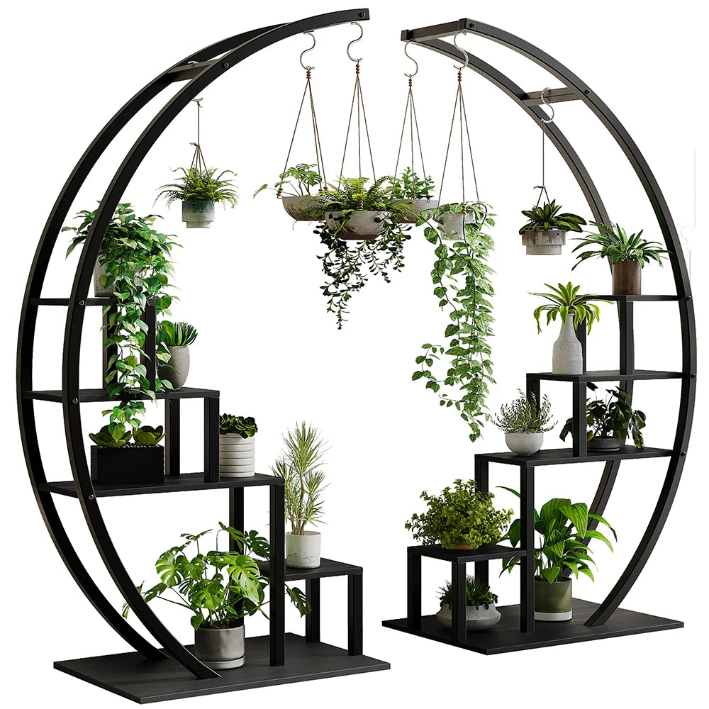 HiMISS 5 Tier Metal Plant Stand With Hanging Hooks