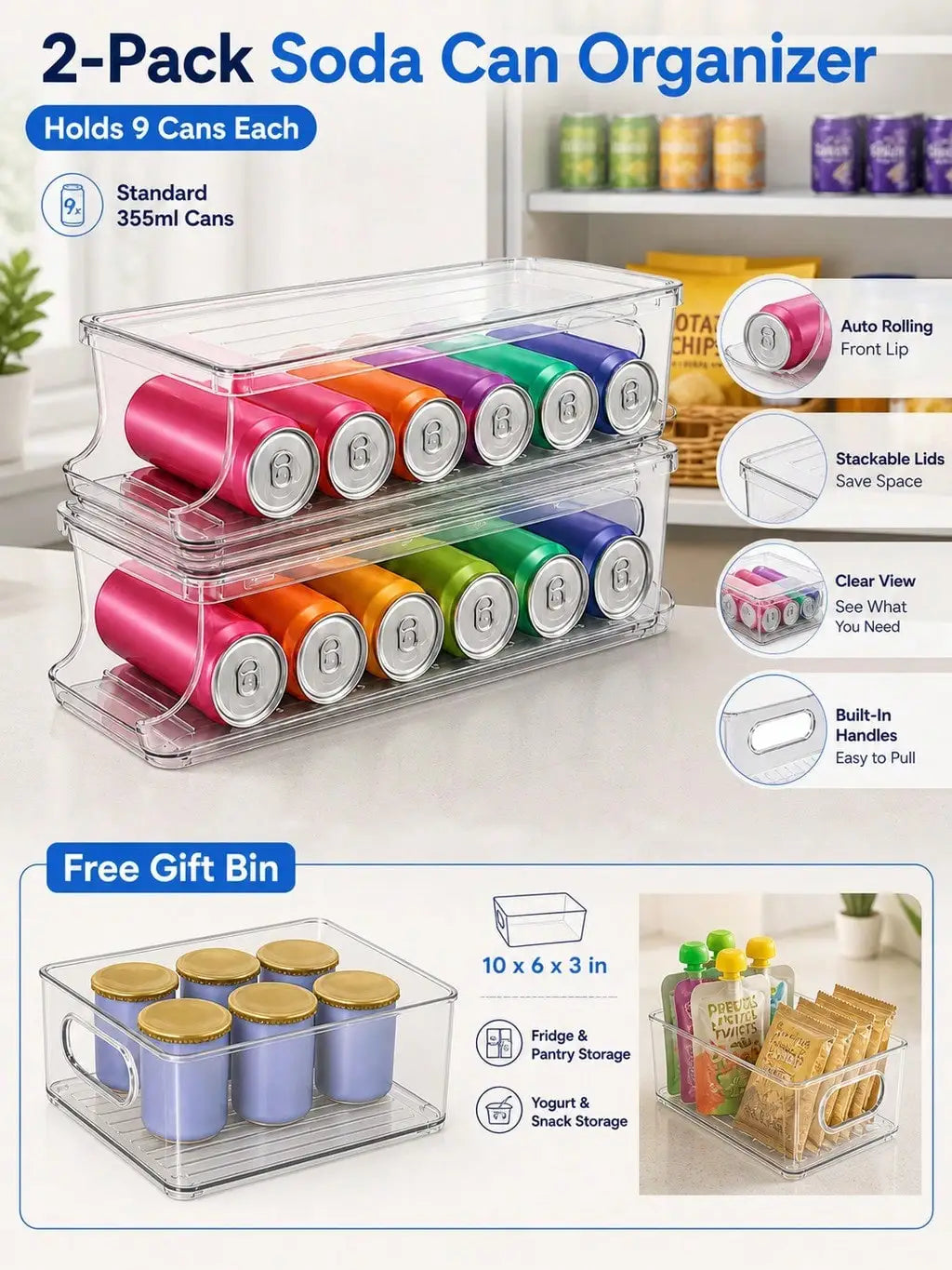 Stackable Fridge Beverage Can Dispenser And Holder Set