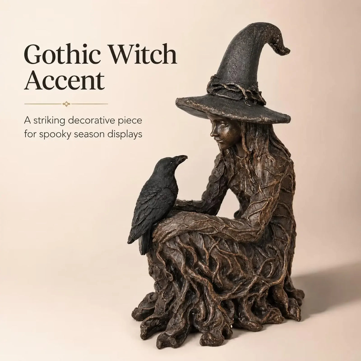Gothic Witch and Crow Mystical Home Decor Statue Figurine