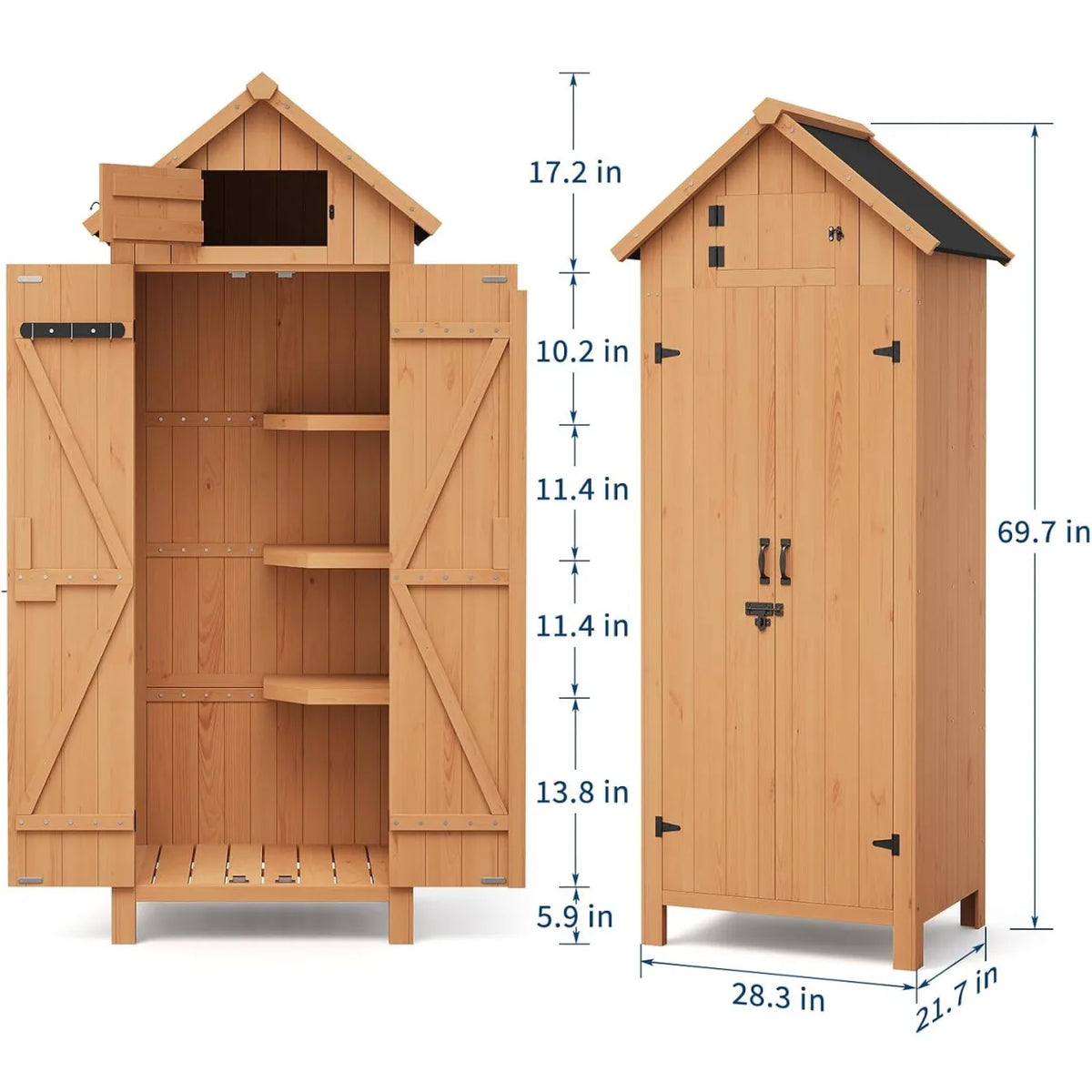 Outdoor Wooden Garden Storage Cabinet With Lock And Shelves