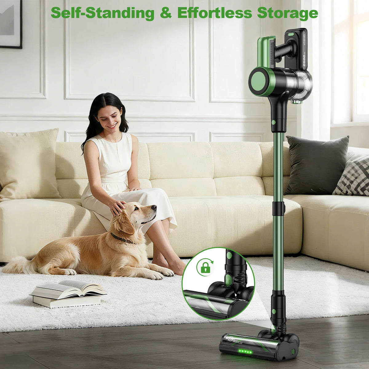 Cordless Vacuum Cleaner,Self-Standing,10-in-1/58Kpa/55Mins Stick Vacuum with LED Lighting Brush Vacuum for Pet/Hair/Carpet