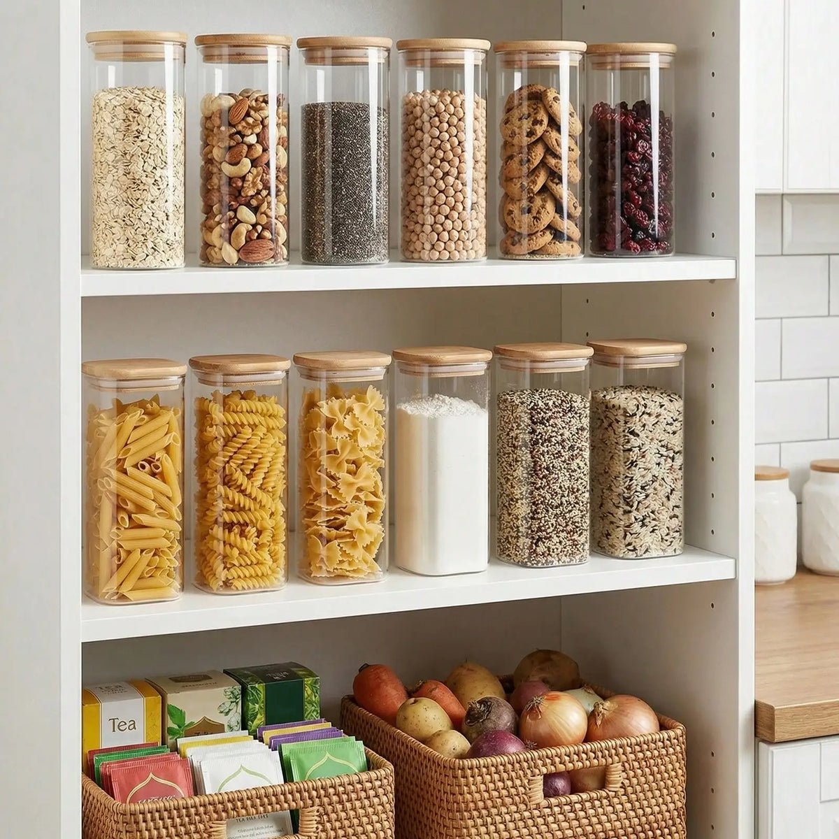 Glass Food Storage Containers With Bamboo Lids Airtight Pantry
