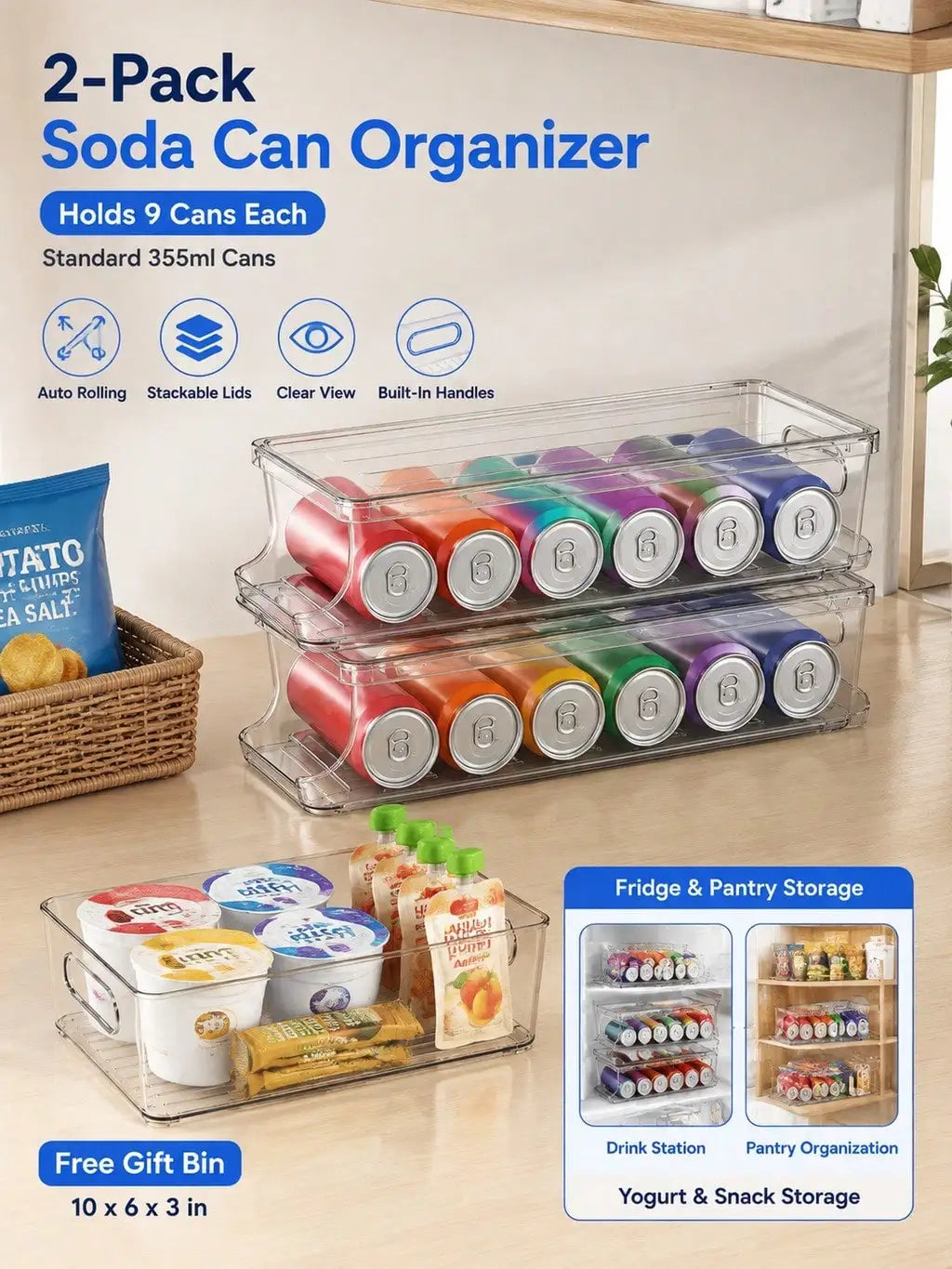 Stackable Fridge Beverage Can Dispenser And Holder Set