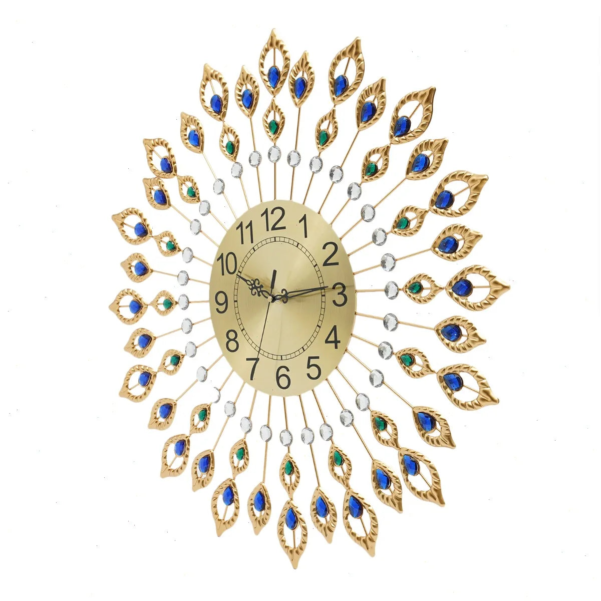 Wall Clock, Peacock Feather Design, 67x67cm Large, Silent Quartz Movement, Iron Metal Frame, Acrylic, for Living Room, Bedroom, Office, Home Decoration, No Ticking