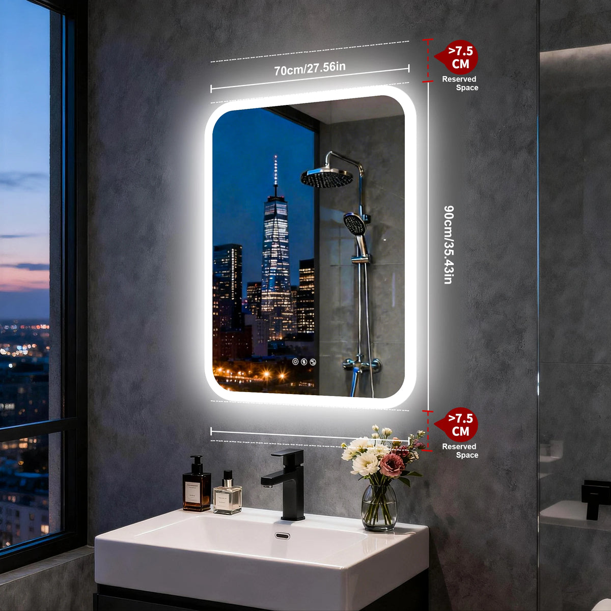 Smart LED Bathroom Mirror With Bluetooth Speakers And Anti Fog