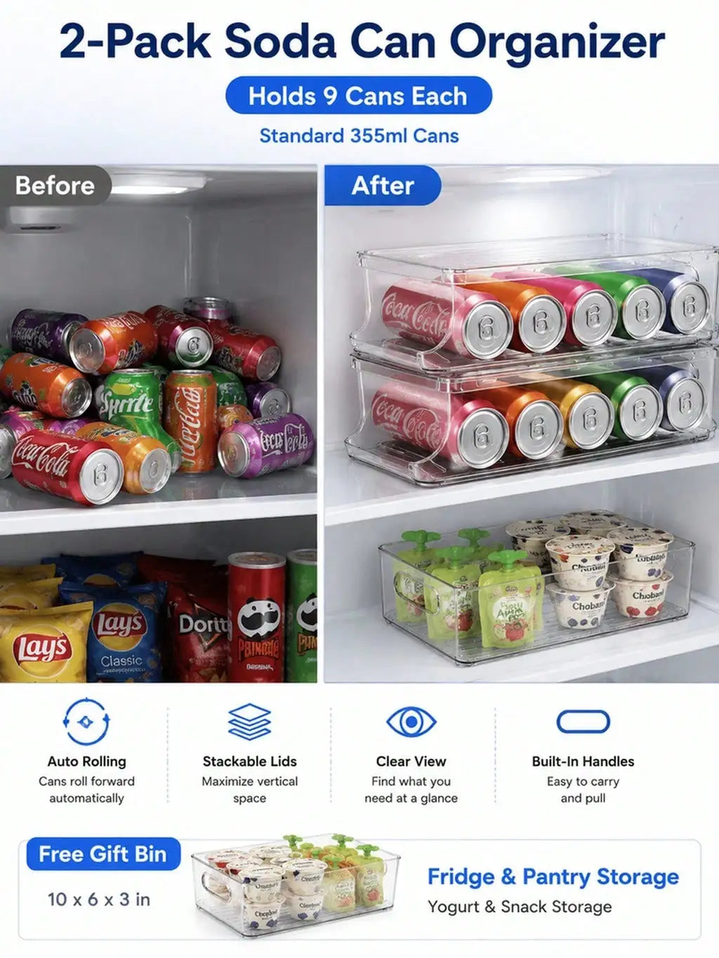 Stackable Fridge Beverage Can Dispenser And Holder Set