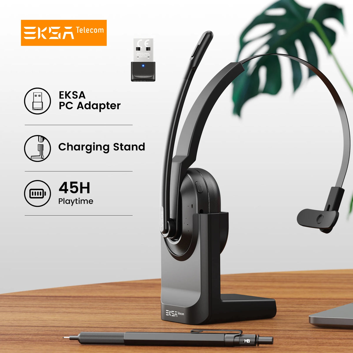 EKSA H5 Wireless Bluetooth Headset With Dual ENC Microphones