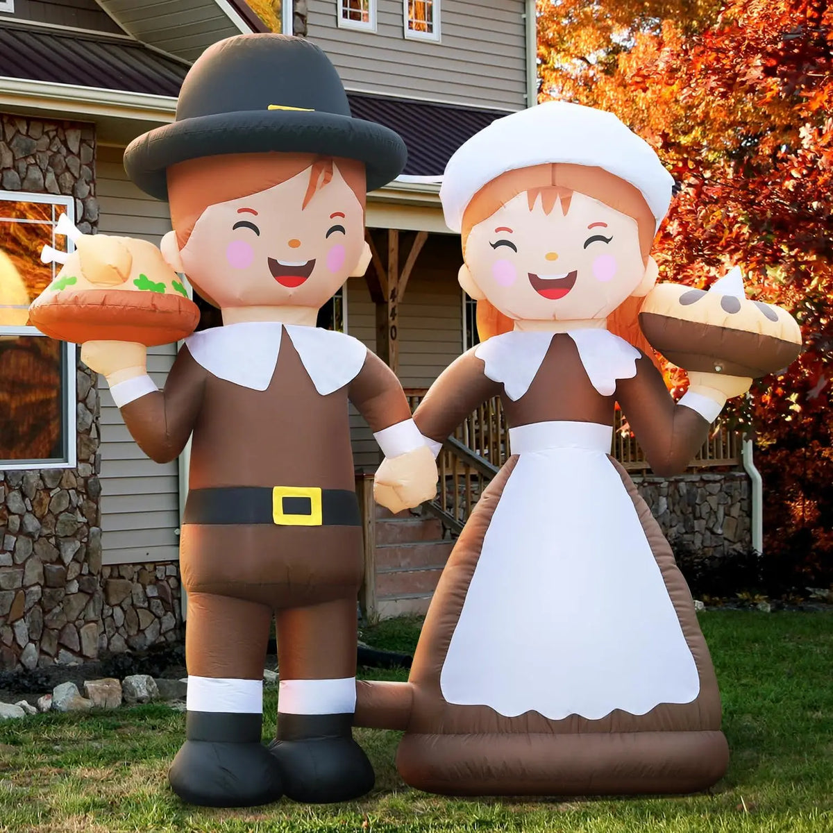 SHXI Lighted Inflatable Pilgrim Couple Thanksgiving Yard Decoration