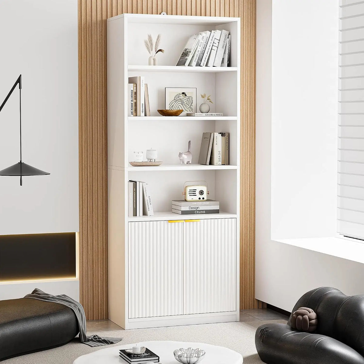 INNOD Bookcase With Doors And Six Display Shelves