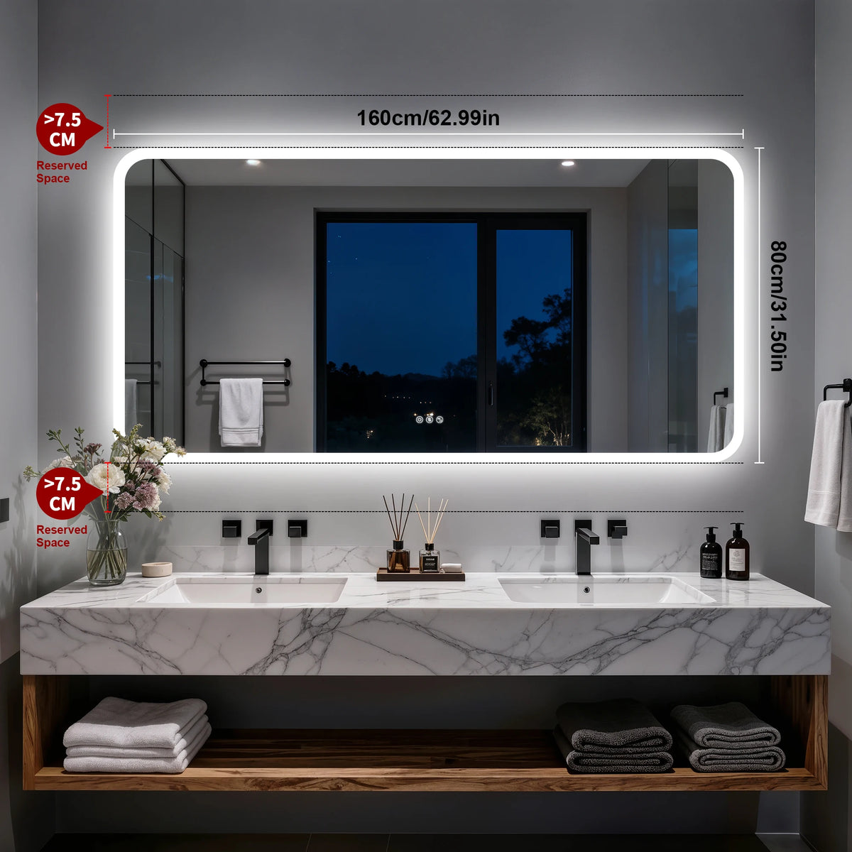 Smart LED Bathroom Mirror With Bluetooth Speakers And Anti Fog