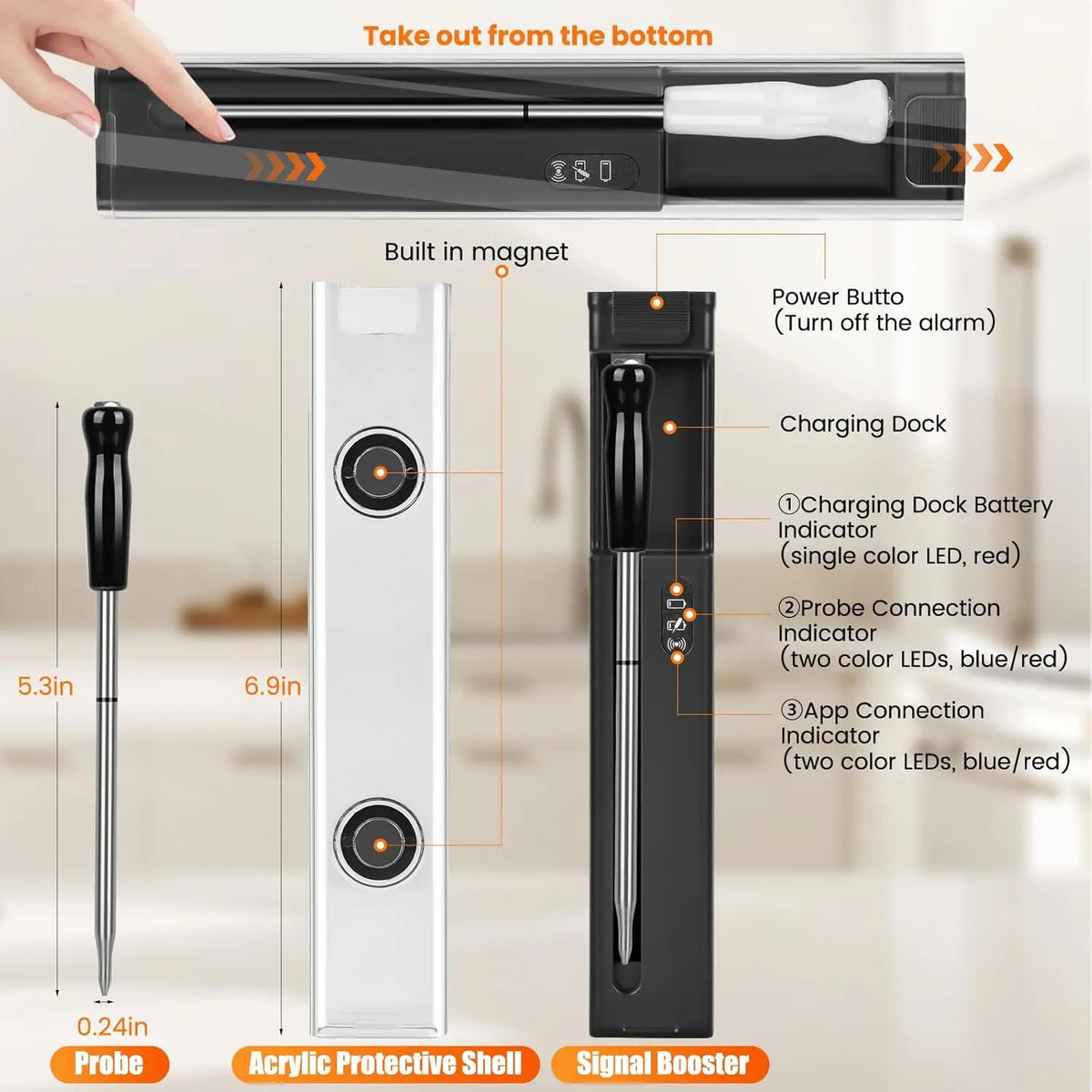 Wireless Smart Meat Thermometer for BBQ and Oven Cooking