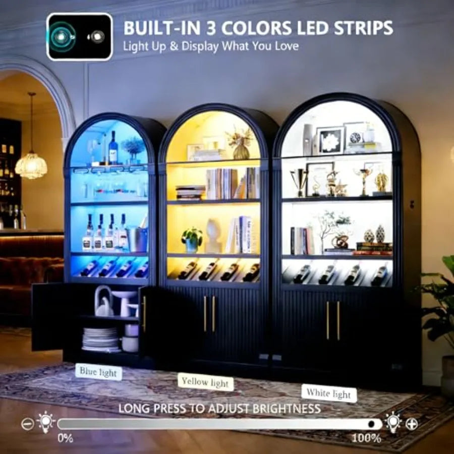 Arched Wine Bar Cabinet With LED Lighting And Wine Rack