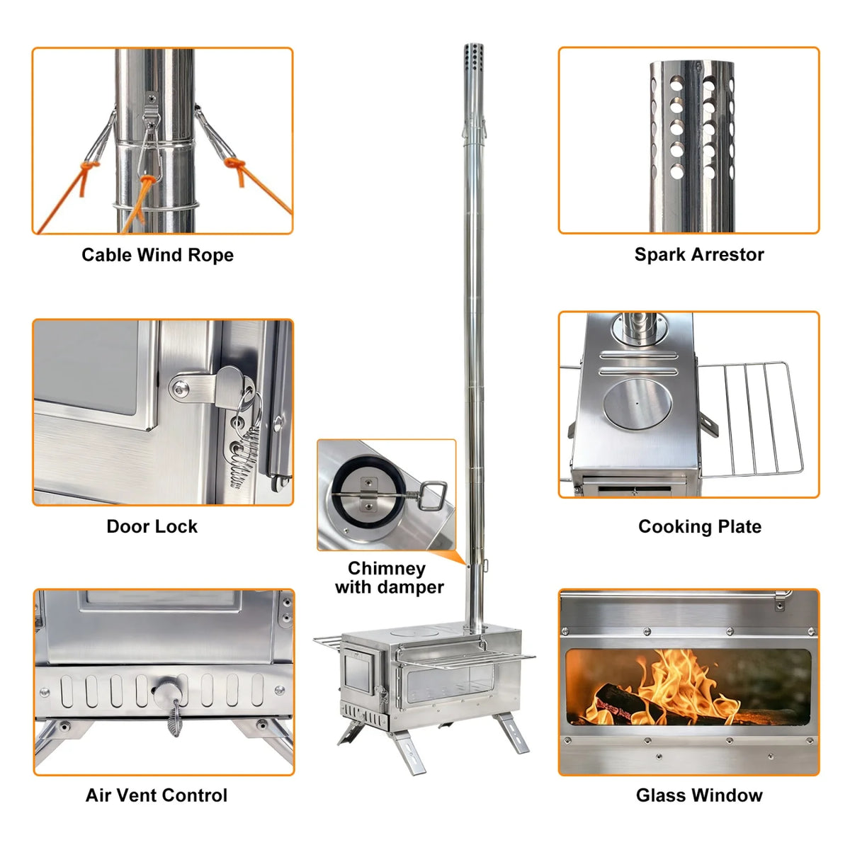 Portable Camping Wood Stove for Outdoor Hot Tent Heating