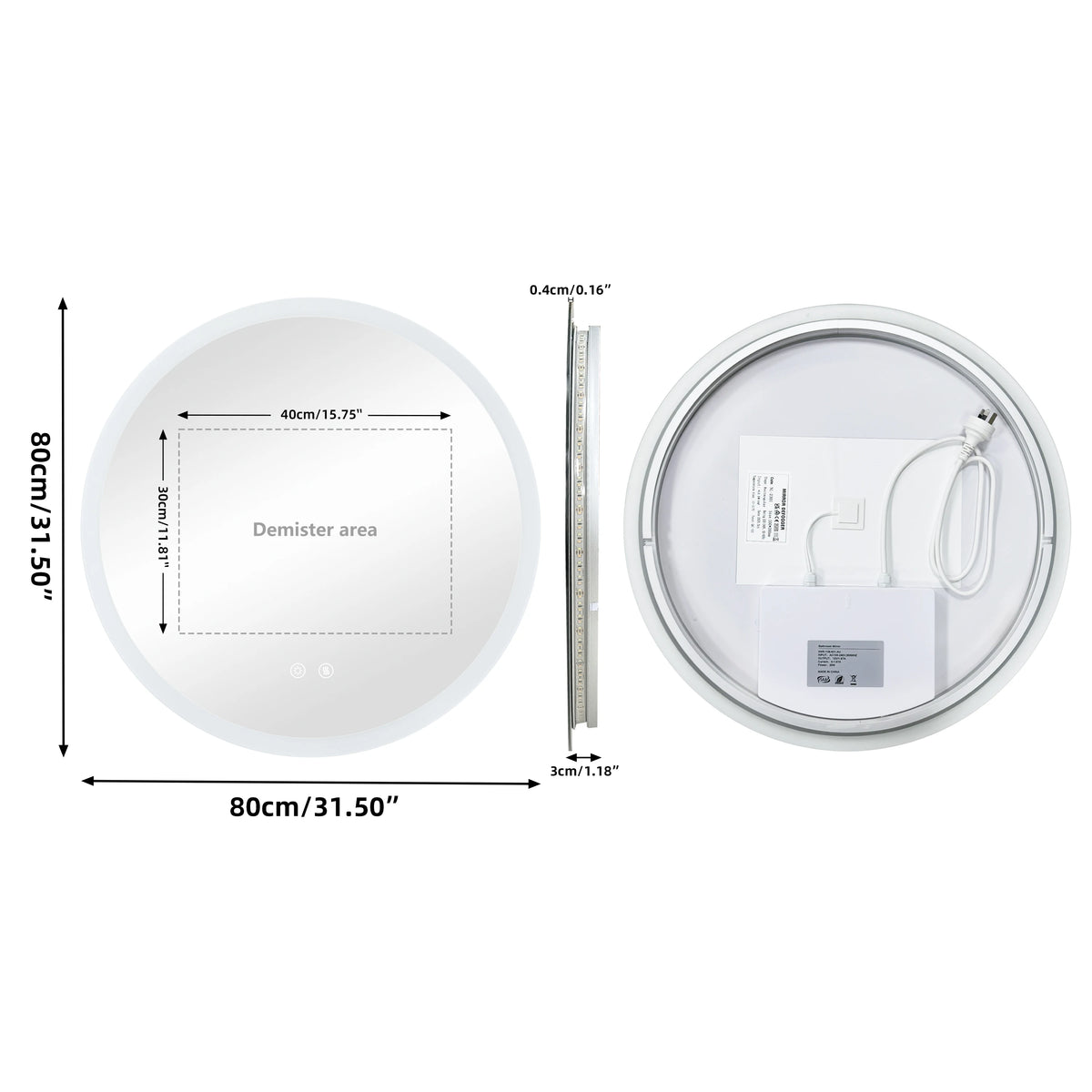 Round LED Bathroom Vanity Mirror With Anti Fog Dimming