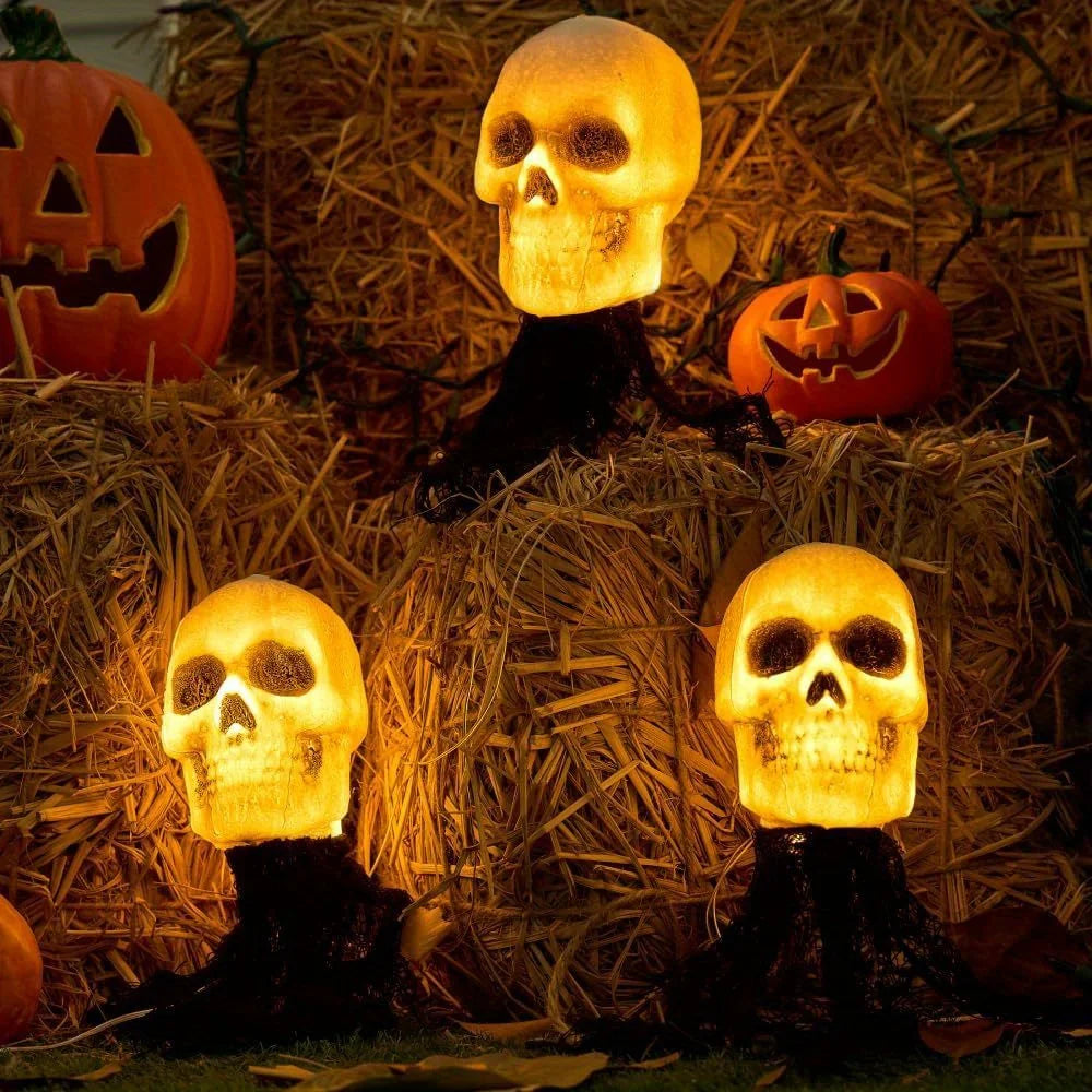 Lighted Skeleton Skull Stakes for Halloween Lawn Decorations