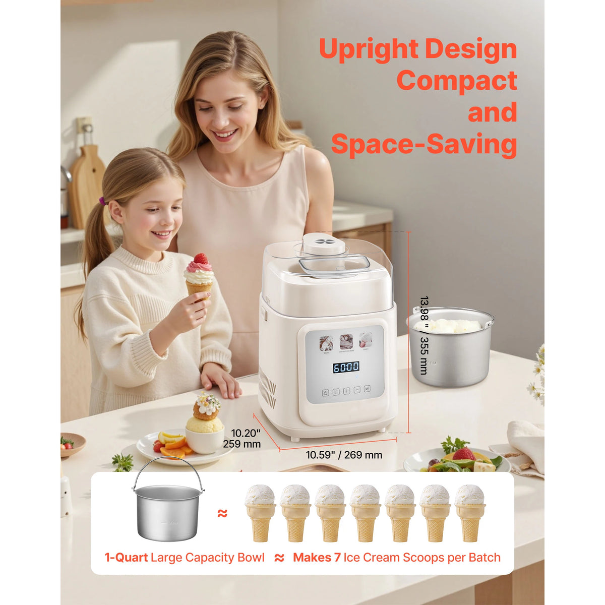 SucceBuy Automatic Compressor Ice Cream Maker for Gelato and Yogurt