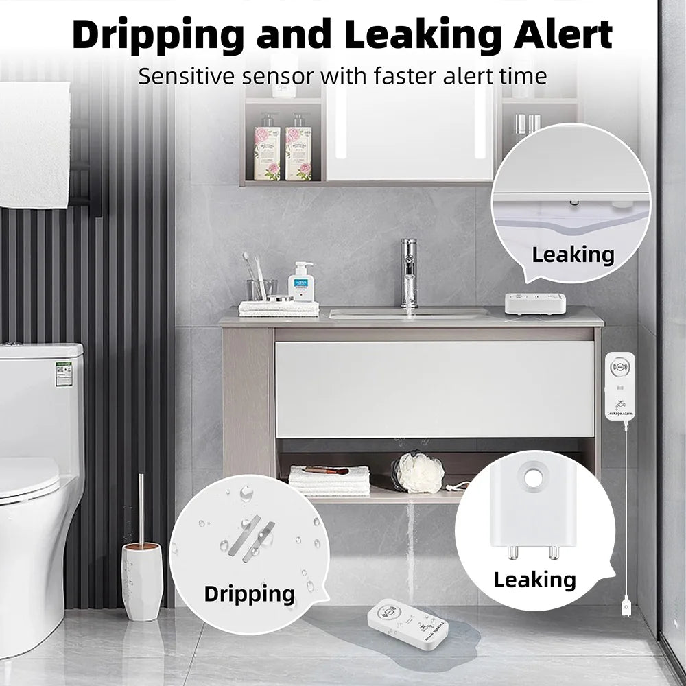 5 Pack Water Leak Detector 90dB Loud Alarm IP66 Waterproof Leakage Sensor High Sensitivity Drip and Leak Probes Battery Operated Flood Alert for Kitchen Bathroom Basement Pipeline Leak