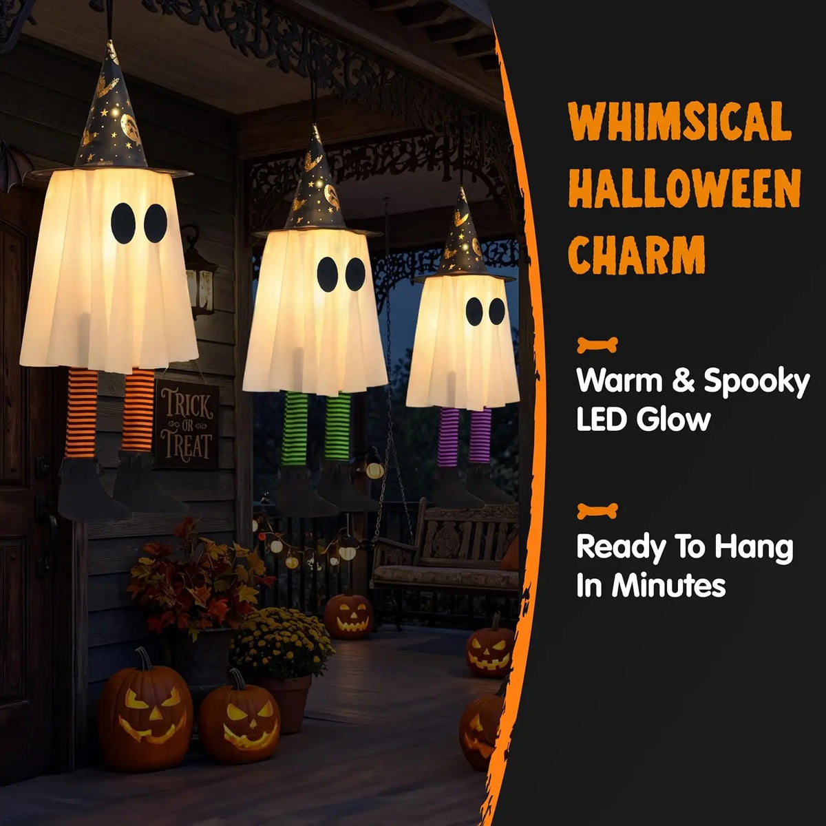 Joyfy Light Up Hanging Ghost Halloween Decorations With Witch Hat