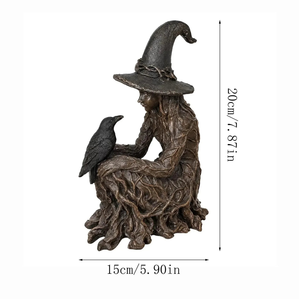 Gothic Witch and Crow Mystical Home Decor Statue Figurine