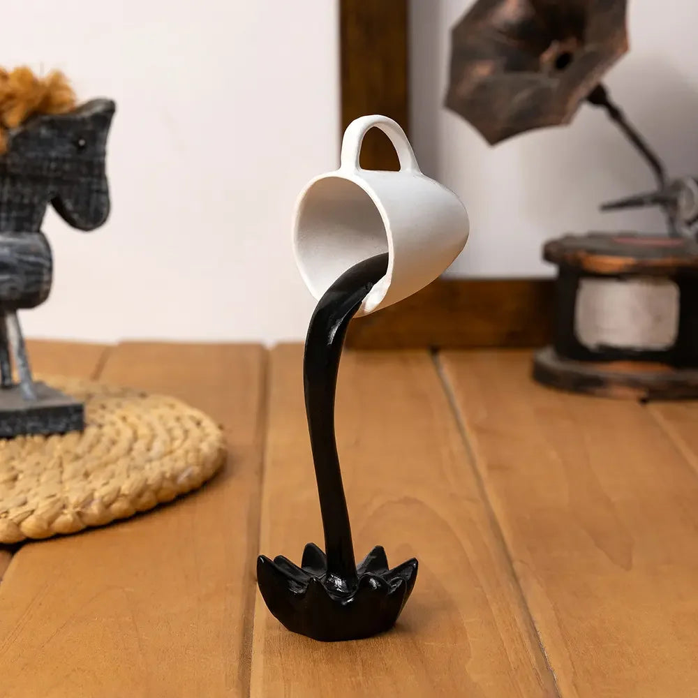 Abstract Spilling Coffee Cup Sculpture For Home Decor