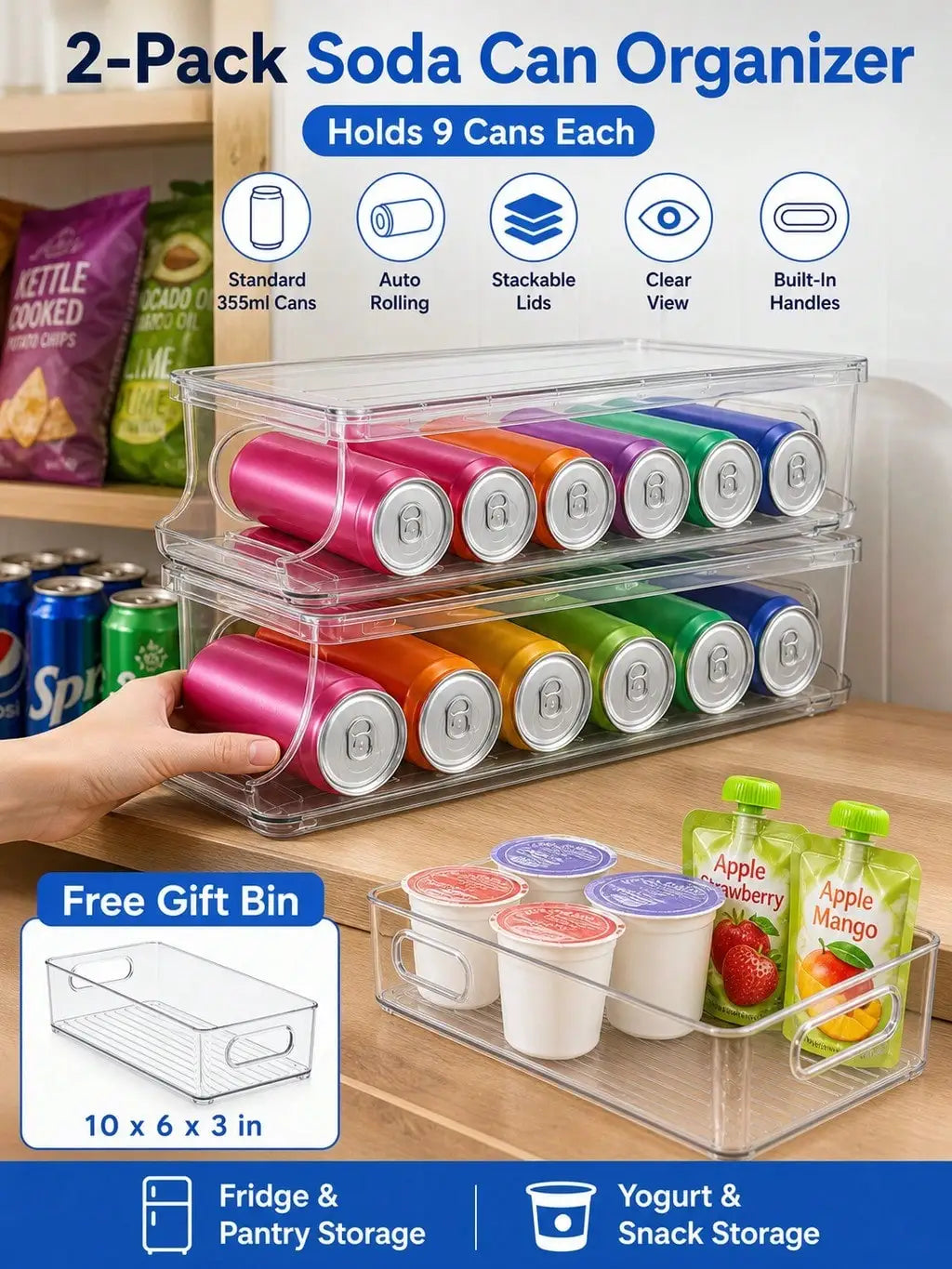 Stackable Fridge Beverage Can Dispenser And Holder Set