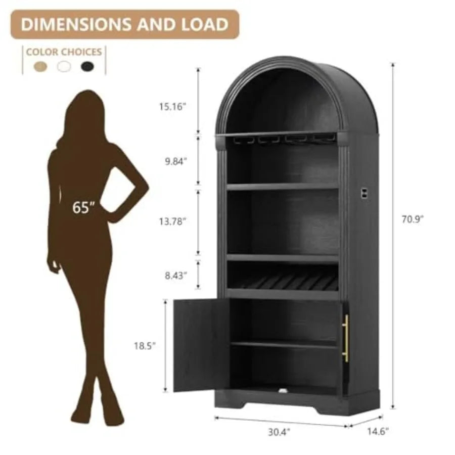 Arched Wine Bar Cabinet With LED Lighting And Wine Rack