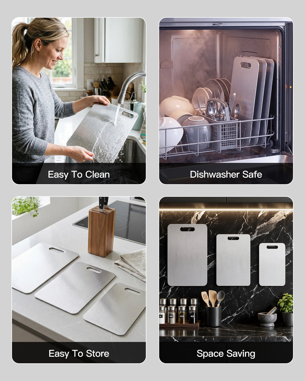 Double-Sided Stainless Steel Cutting Boards for Kitchen Food Prep