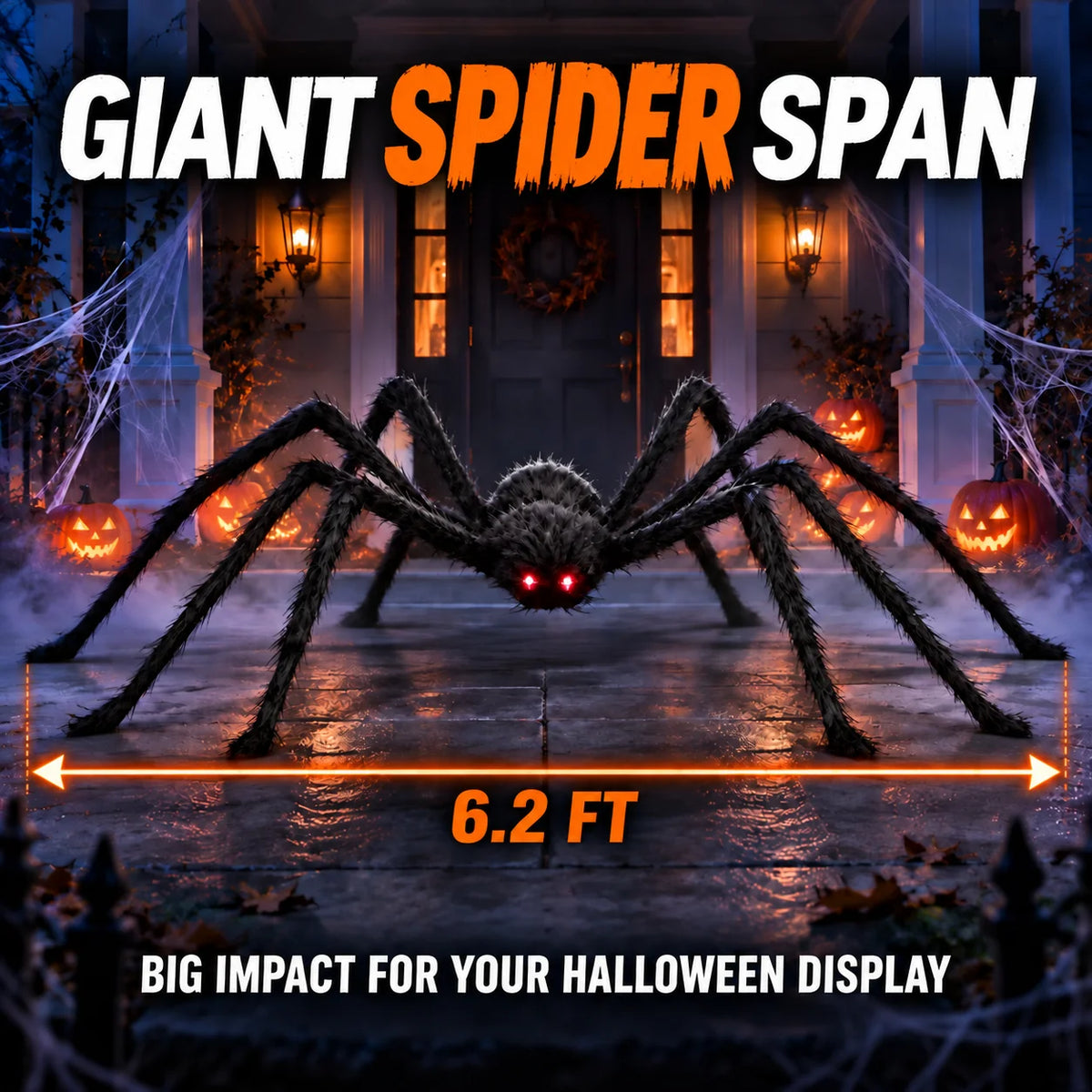 Giant Halloween Spider Decoration Set With Stretchable Web
