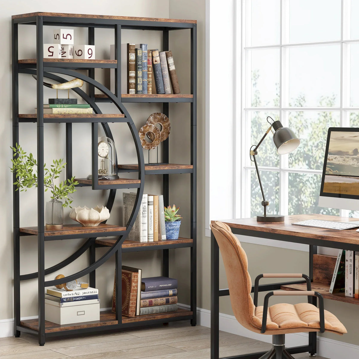 Tribesigns Industrial Bookshelf Display Shelf Storage Organizer