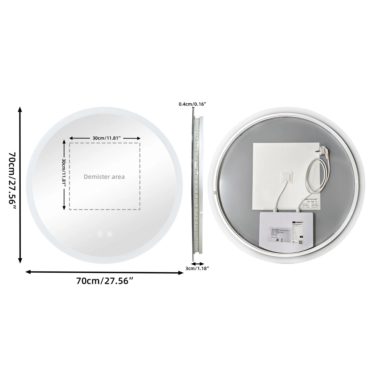 Round LED Bathroom Vanity Mirror With Anti Fog Dimming