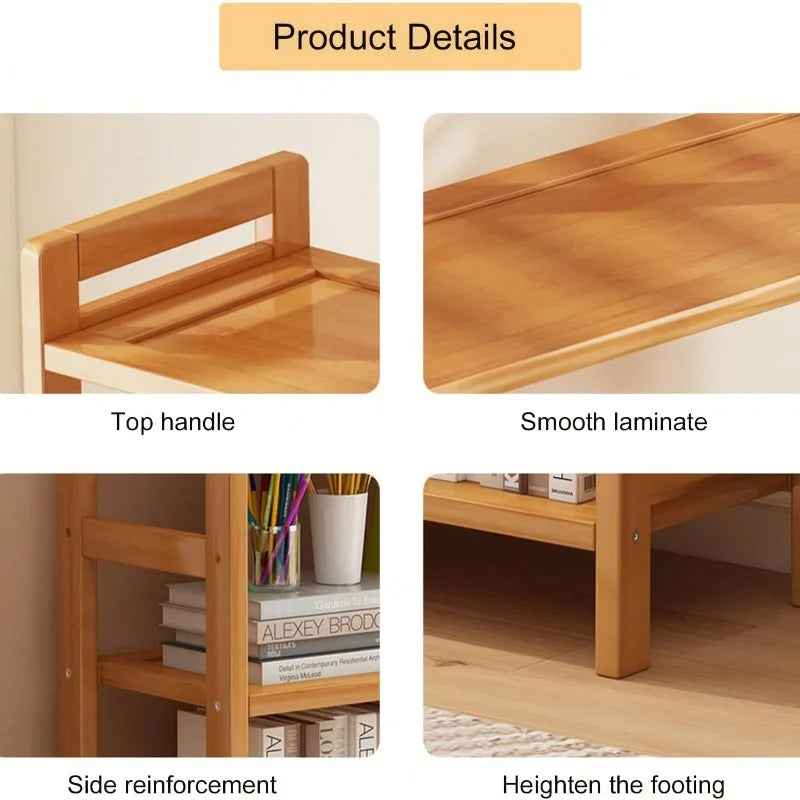 4-Tier 35 Inch Natural Bamboo Flat Organizer Rack) Layered Design, Space-Saving, Anti-Wobble, Kitchen/Bathroom/Living Room (Layered Version