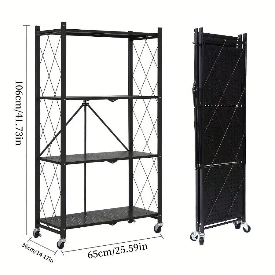 5 Tier Foldable Metal Storage Rack Modern Black Heavy Duty Rolling Utility Shelving Unit Lockable Wheels Collapsible Metal Mesh Bookcase Stand For Garage Kitchen Living Room Office Housewarming Gift