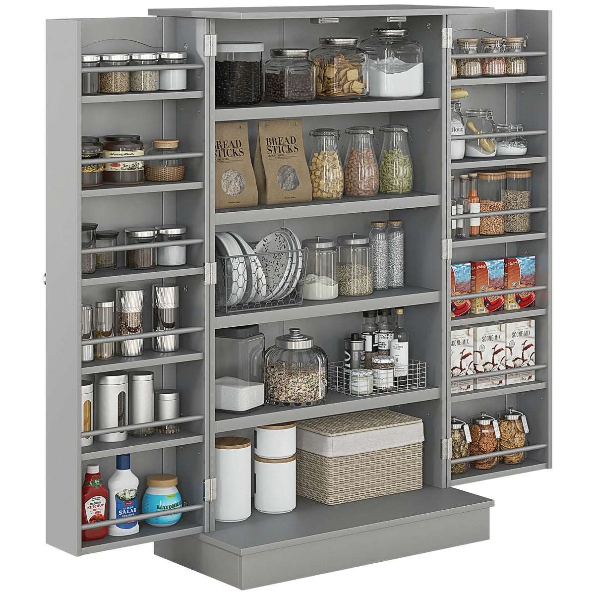 HOMCOM Freestanding Kitchen Pantry Cabinet With Adjustable Shelves