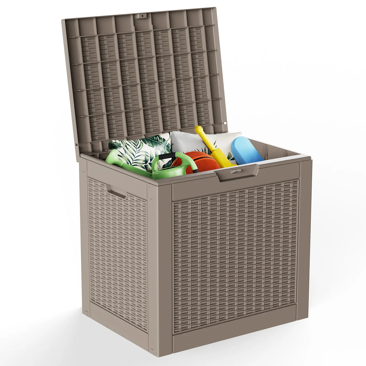 30 GAL Outdoor Deck Storage Box, Wicker Pattern Resin Patio Bin for Small Tools & Accessories