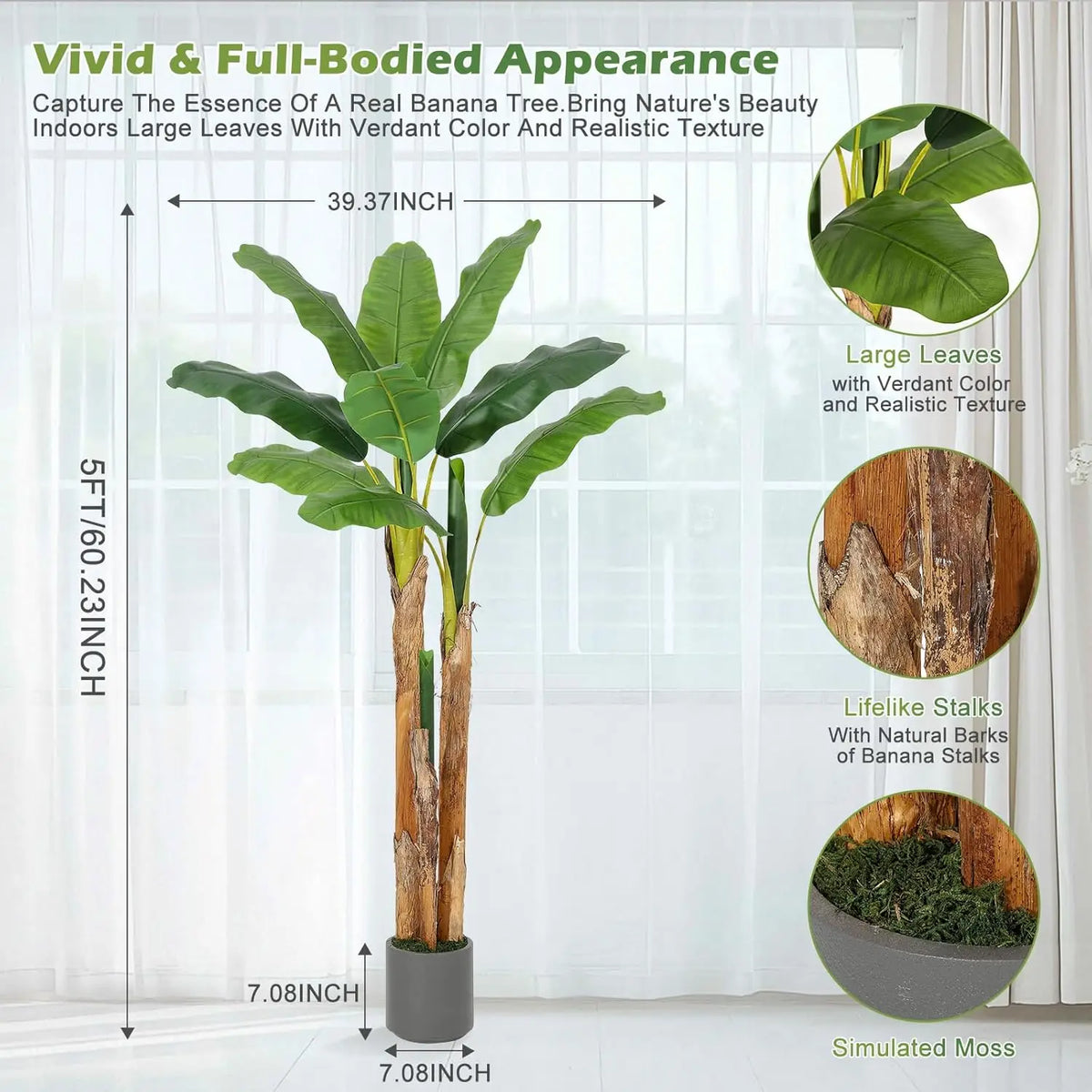HiMISS Artificial Banana Tree Faux Tropical Home Decor