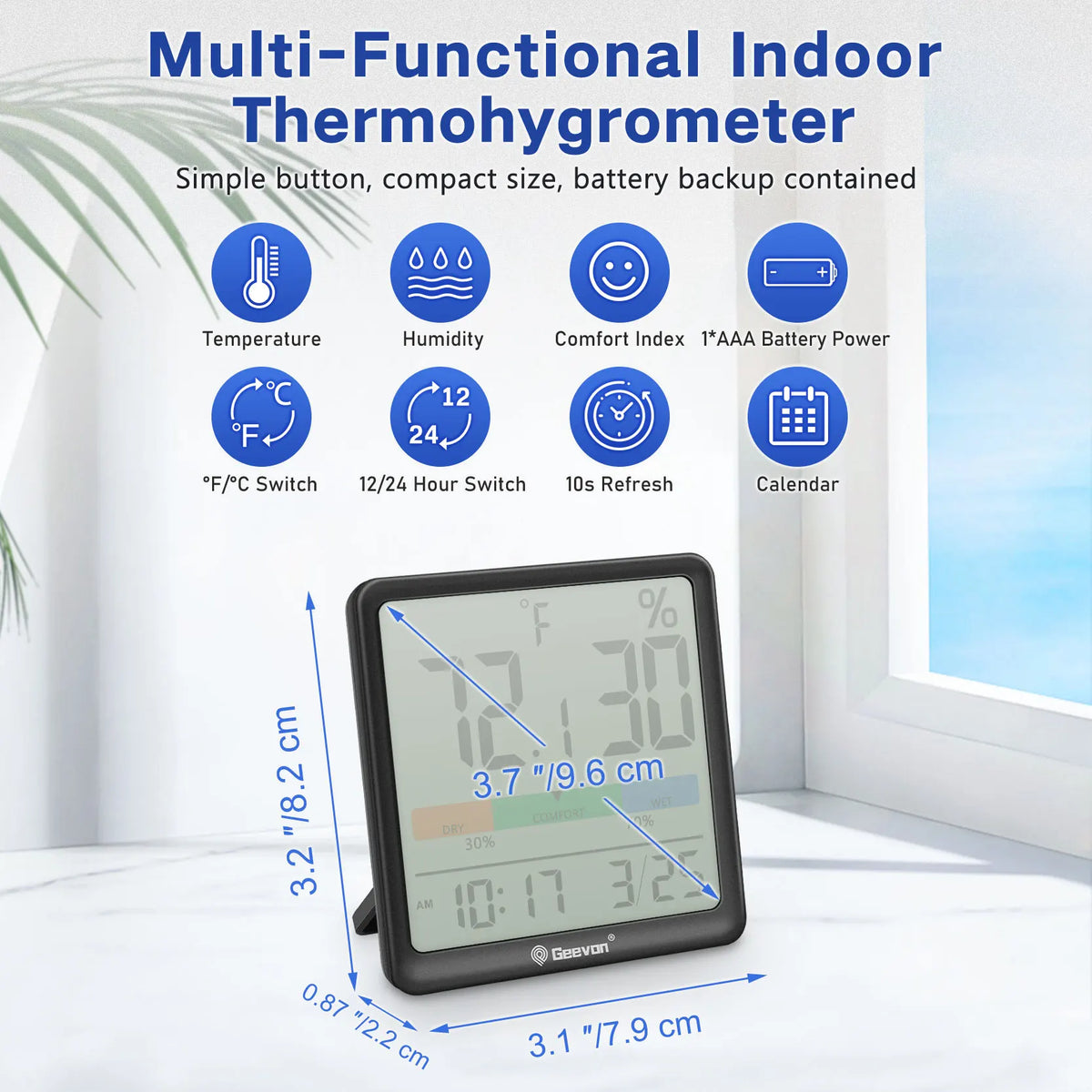 Geevon Digital Indoor Thermometer And Humidity Monitor