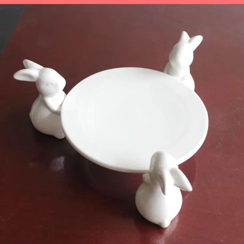Ceramic Rabbit Dessert Stand For Cakes And Candies