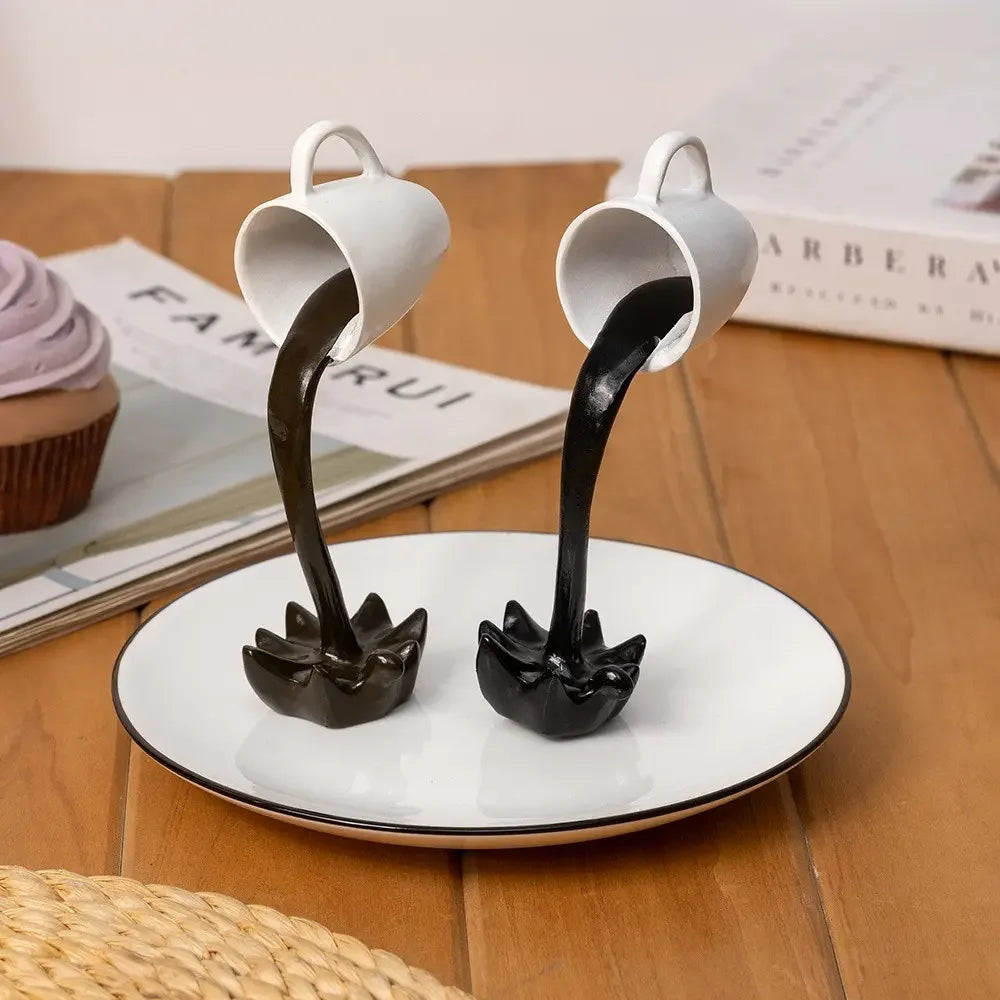 Abstract Spilling Coffee Cup Sculpture For Home Decor