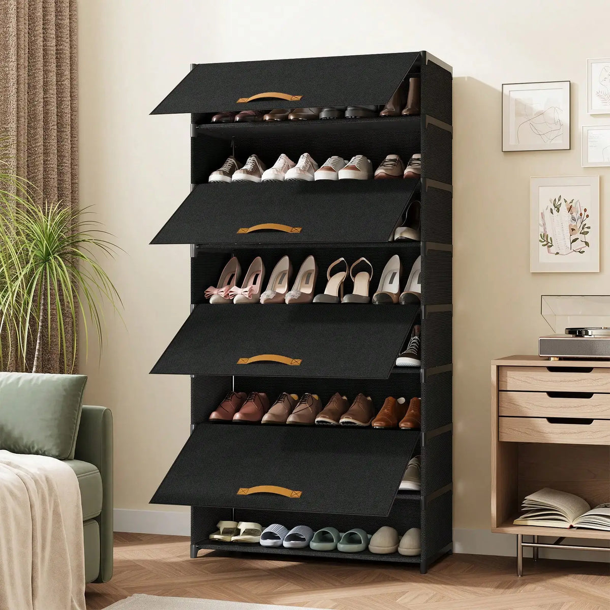 Foldable 9 Tier Shoe Cabinet With Dustproof Doors