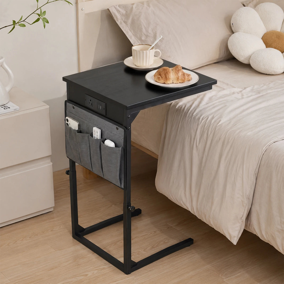 HiMISS Adjustable C Shaped End Table With Charging Station