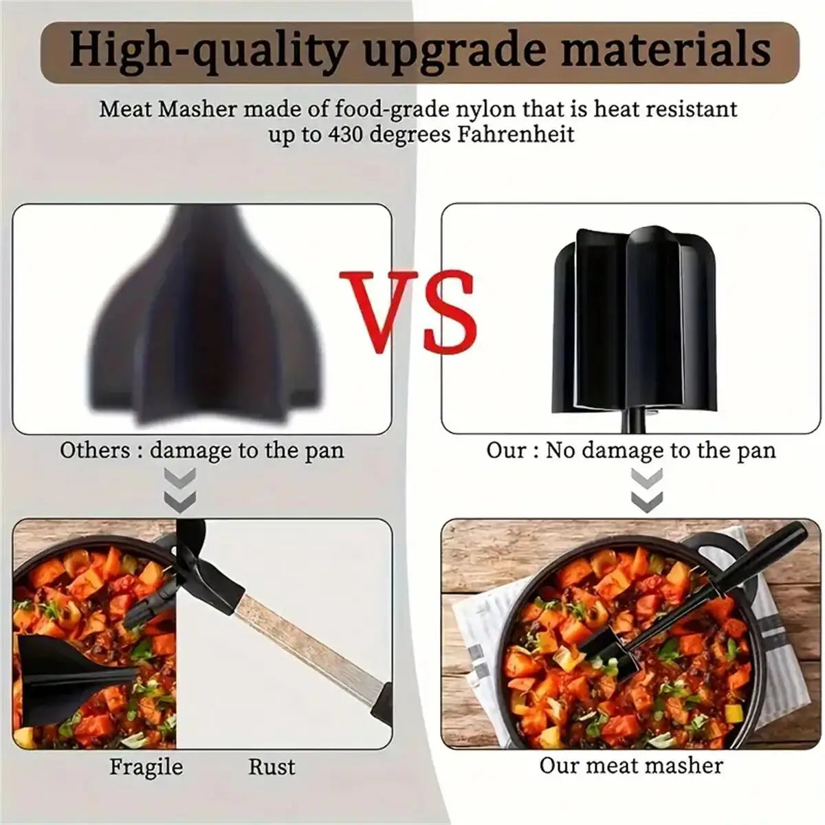 Heat Resistant Plastic Meat Chopper For Ground Beef Smasher