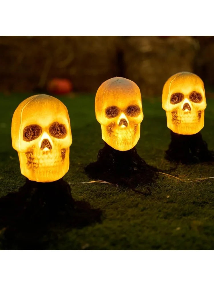 Lighted Skeleton Skull Stakes for Halloween Lawn Decorations