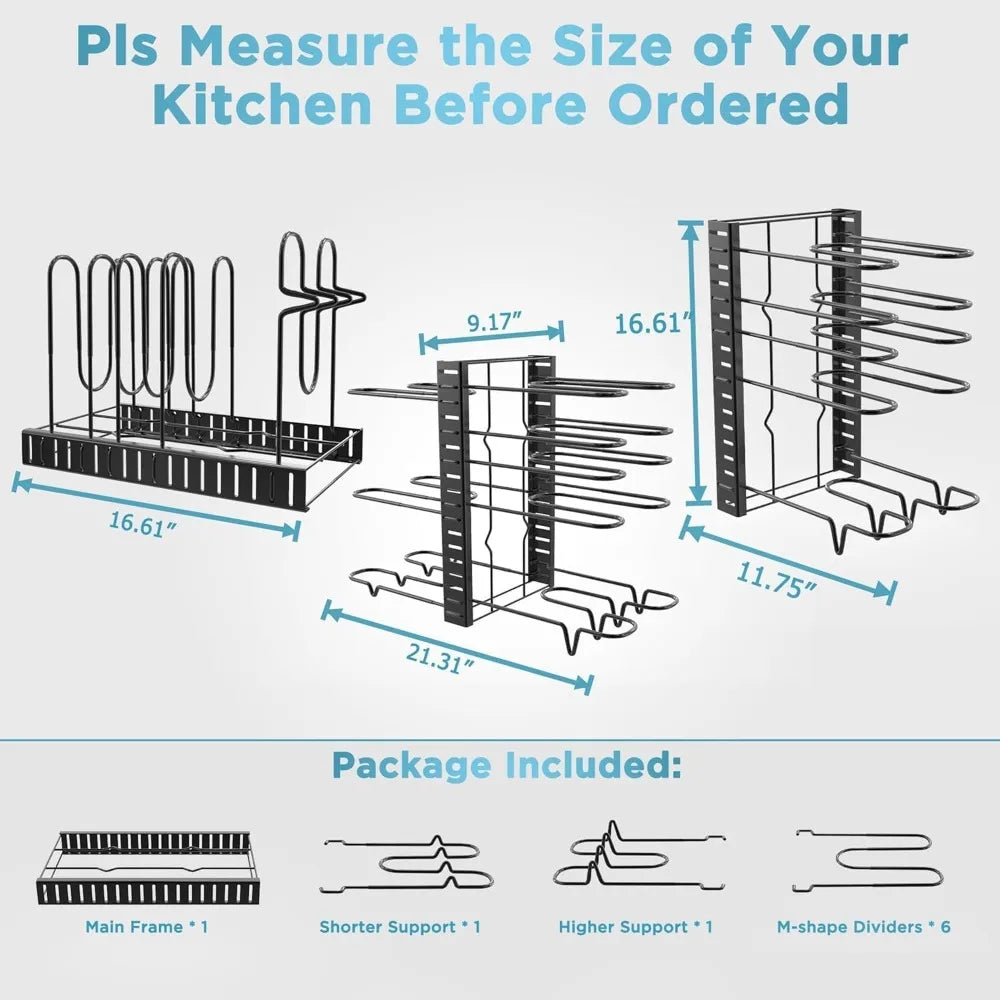 Adjustable Pots And Pans Kitchen Cabinet Storage Organizer Rack