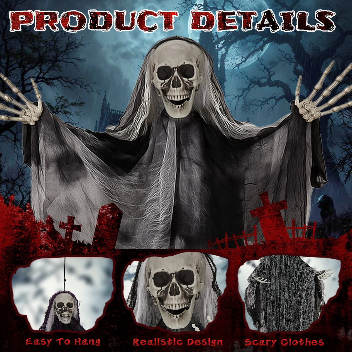 Hanging Halloween Skeleton Grim Reaper Decorations