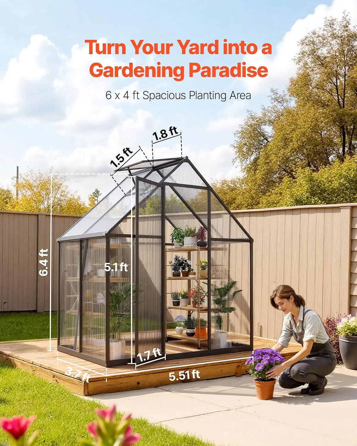 Heavy Duty Polycarbonate Greenhouse With Adjustable Vent And Lockable Door