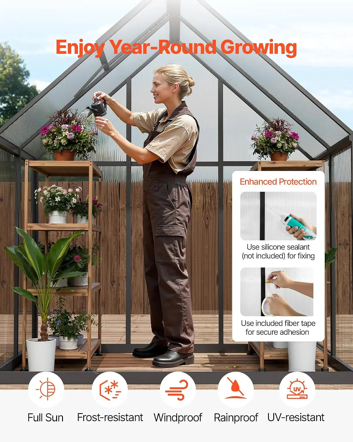 Heavy Duty Polycarbonate Greenhouse With Adjustable Vent And Lockable Door