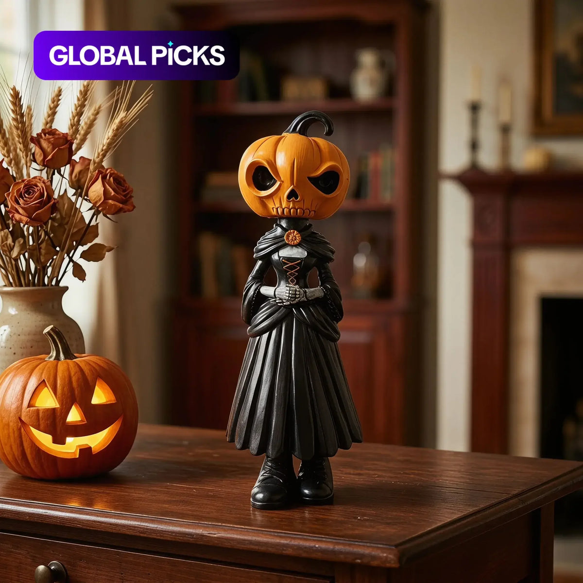 Halloween Pumpkin Man Statue Figurine For Spooky Home Decor